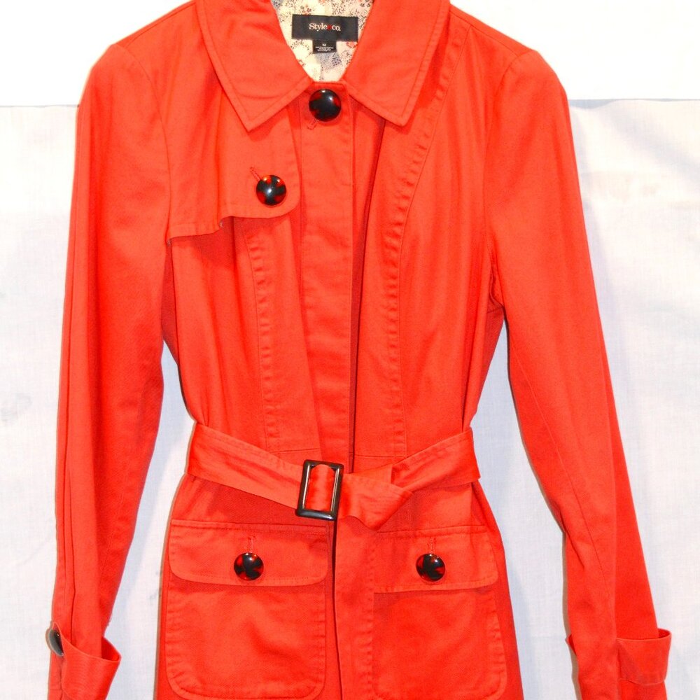 DONATED (GONE) - Style & Co Coral Knee Length Button/Belted Utility Jacket